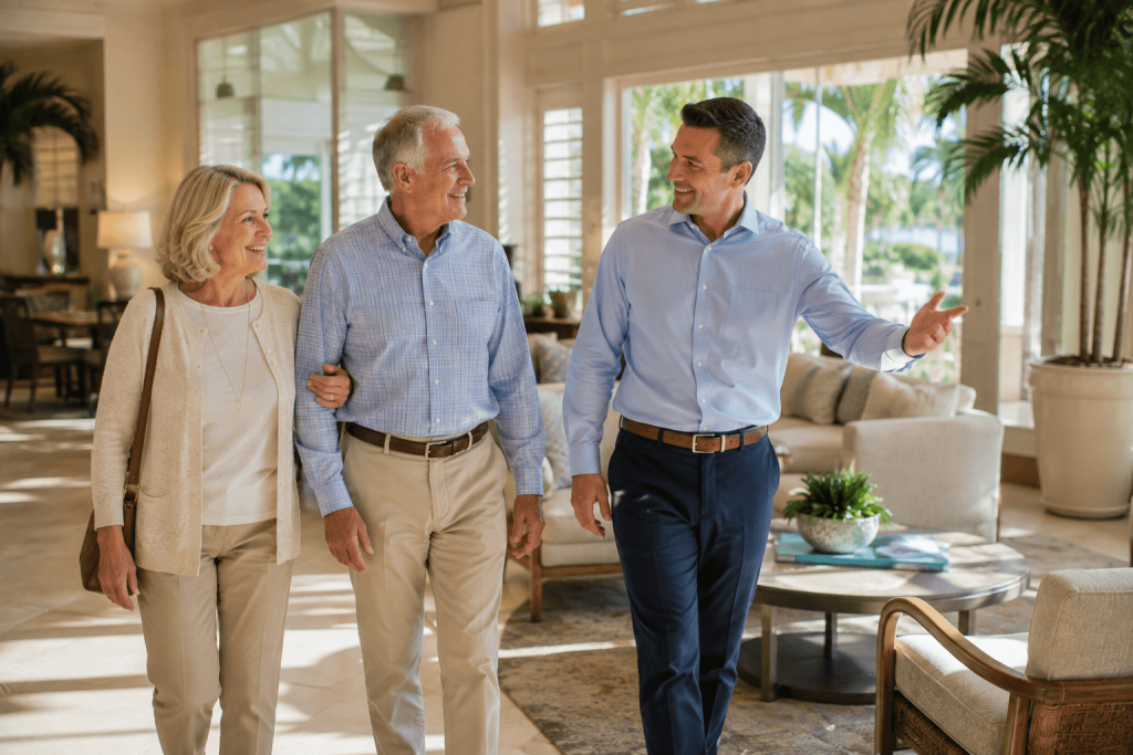 Family touring the community during a scheduled visit at Bella Mar Royal Palm Beach